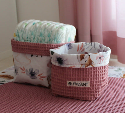 UTENSILO Körbchen altrosa Waffelpique und Bambidruck - The Present Company