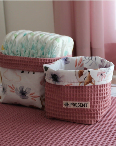 UTENSILO Körbchen altrosa Waffelpique und Bambidruck - The Present Company