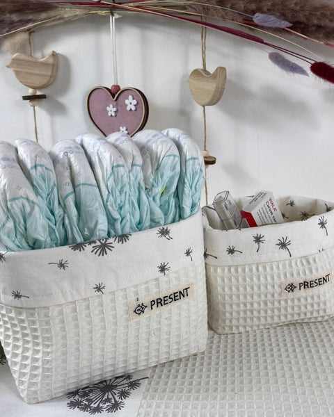 UTENSILO Körbchen Cremeweiß Waffelpique und Pusteblume - The Present Company