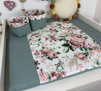 Wickelauflage mit abnehmbarem Bezug Druck Rosenblume mit Mint - The Present Company