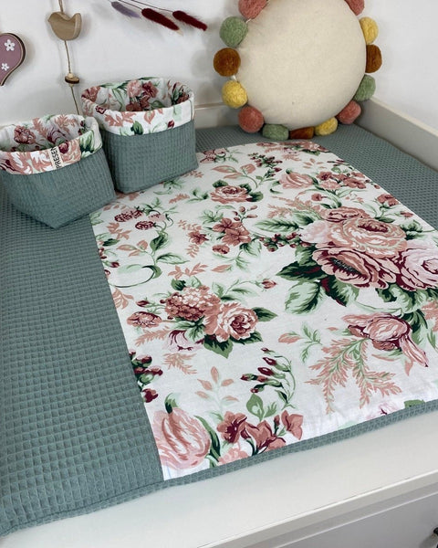 Wickelauflage mit abnehmbarem Bezug Druck Rosenblume mit Mint - The Present Company