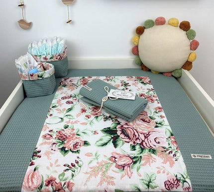Wickelauflage mit abnehmbarem Bezug Druck Rosenblume mit Mint - The Present Company