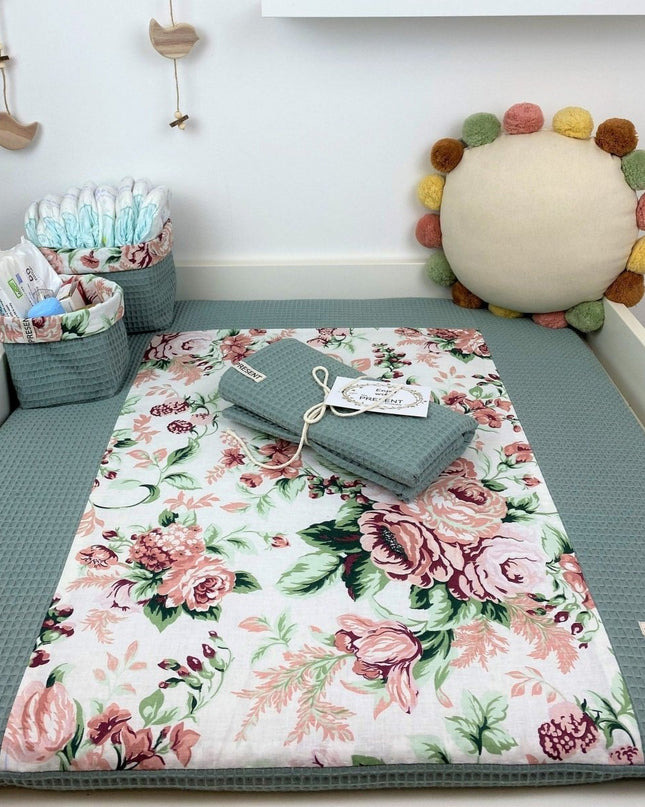 Wickelauflage mit abnehmbarem Bezug Druck Rosenblume mit Mint - The Present Company